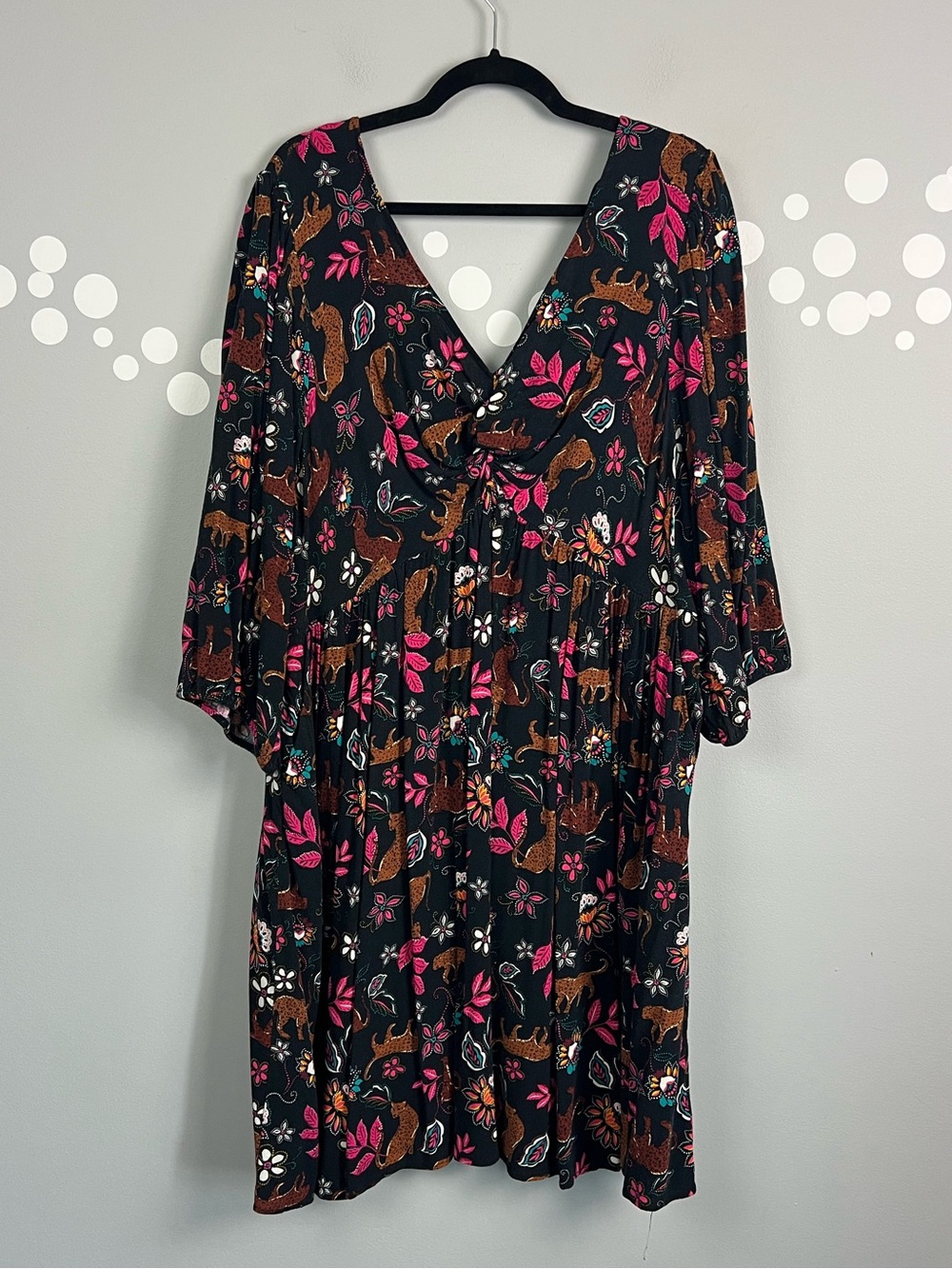 Torrid Leopard Leaves Twist Front Mini Dress 3X Black Balloon Sleeve Pockets